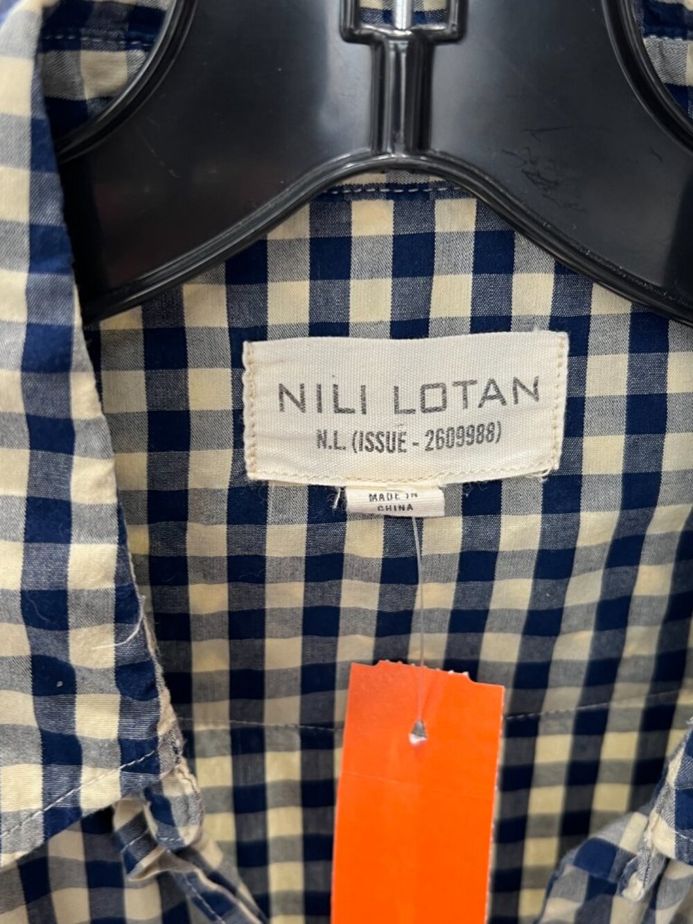 Nili Lotan Beige Navy Check Plaid Button Down Blouse Shirt size Medium - Picture 6 of 7